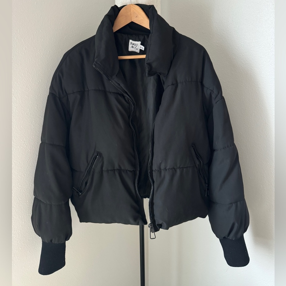 Princess Polly Black Cropped Puffer Jacket